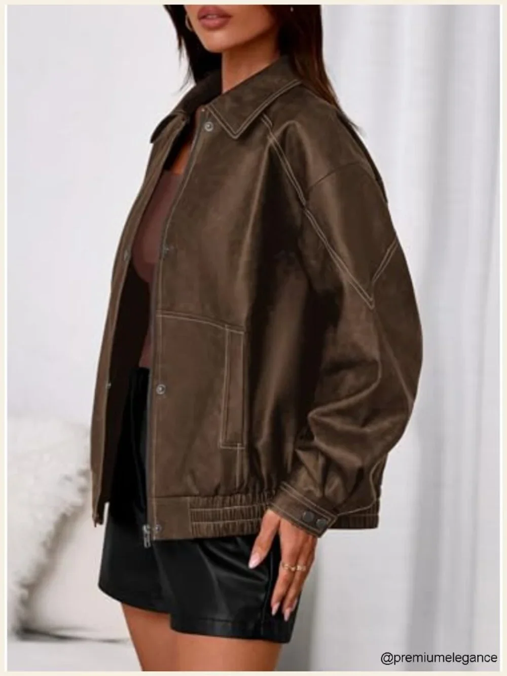 Faux Leather Oversized Moto Biker Jacket Winter Coat